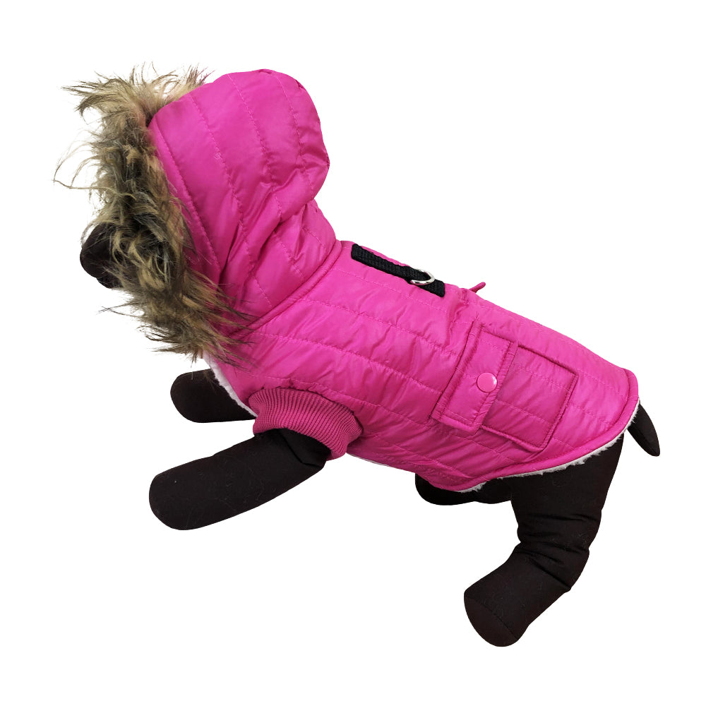Doggie Design Fleece - Lined Dog Harness Coat - Hot Pink & Tan