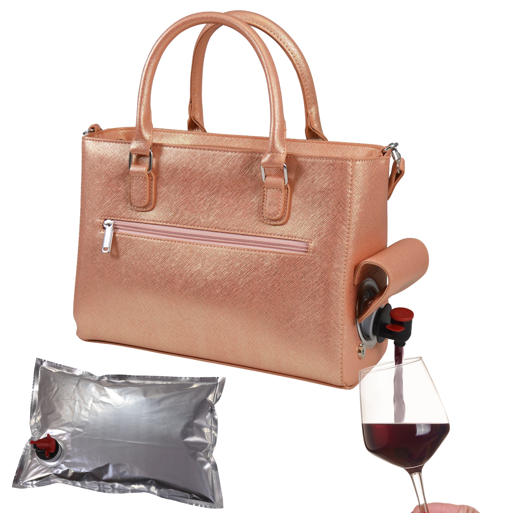 One Savvy Girl Wine Tote Bag with Stainless Steel Stemless Wine Glasses - 2  Bottle Wine Carrier Purse - Perfect for Travel, Events, Beach, Pool, Picnic  & More - Great Gift for
