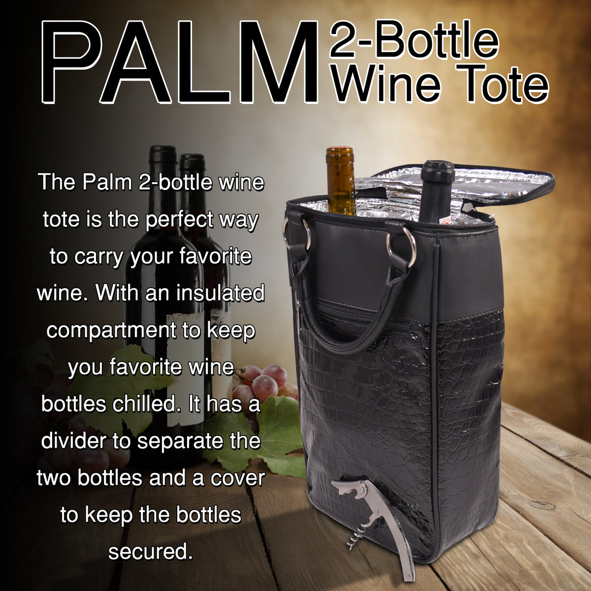 Two Bottle Wine Tote Palm Design - Primeware Inc.