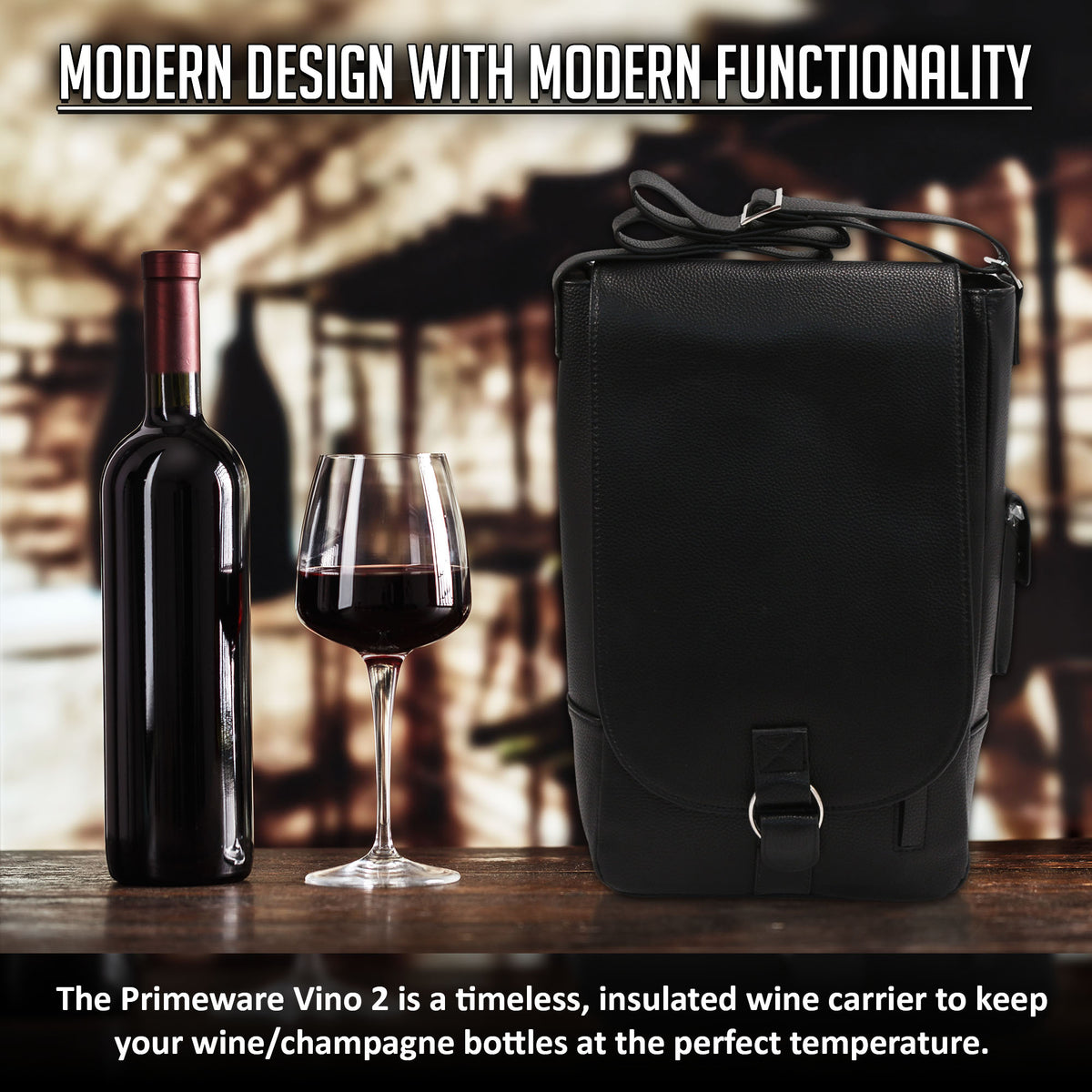 Two Bottle Wine Messenger Bag Vino Design - Primeware Inc.
