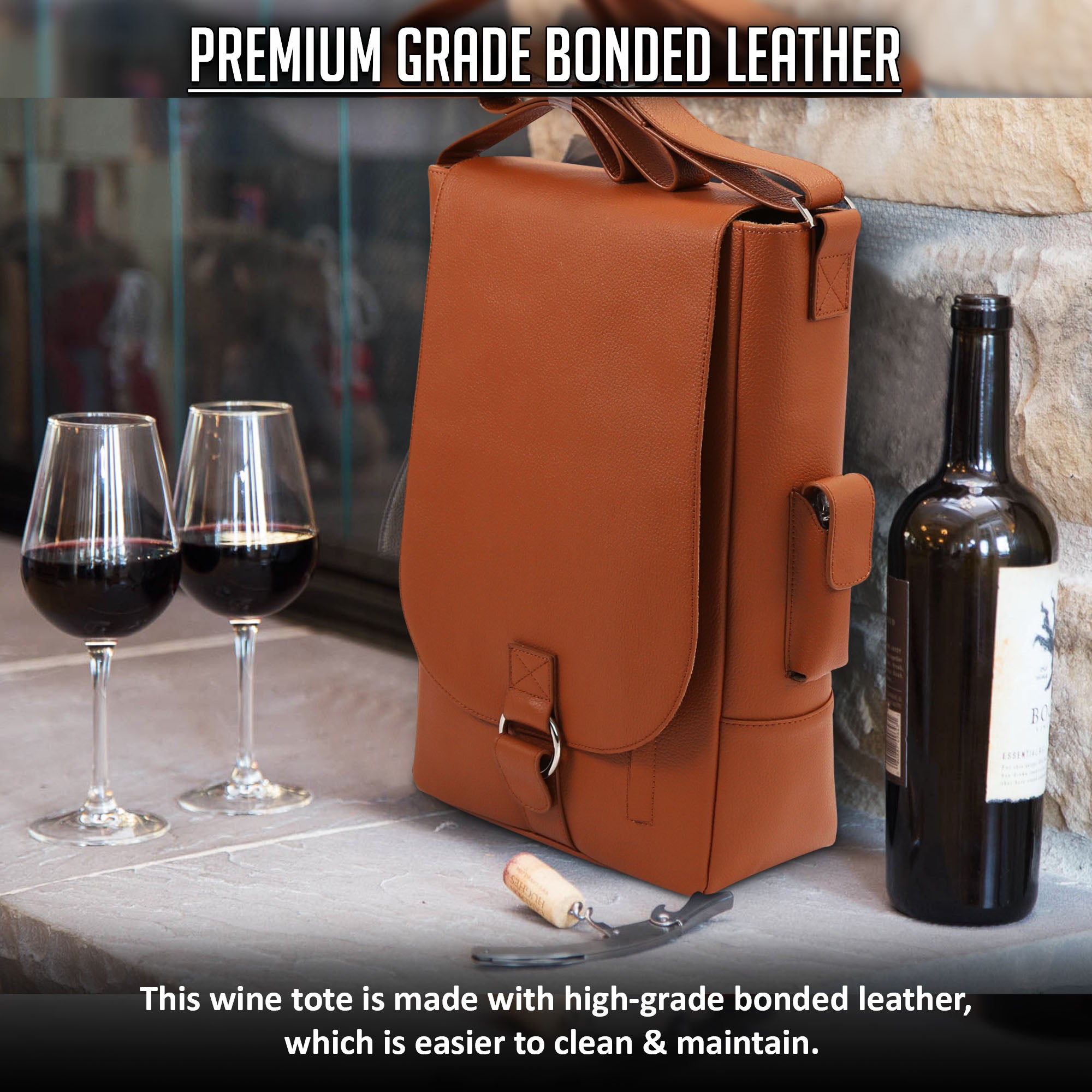 Deluxe Two Bottle Wine Carrier in Colombian Leather